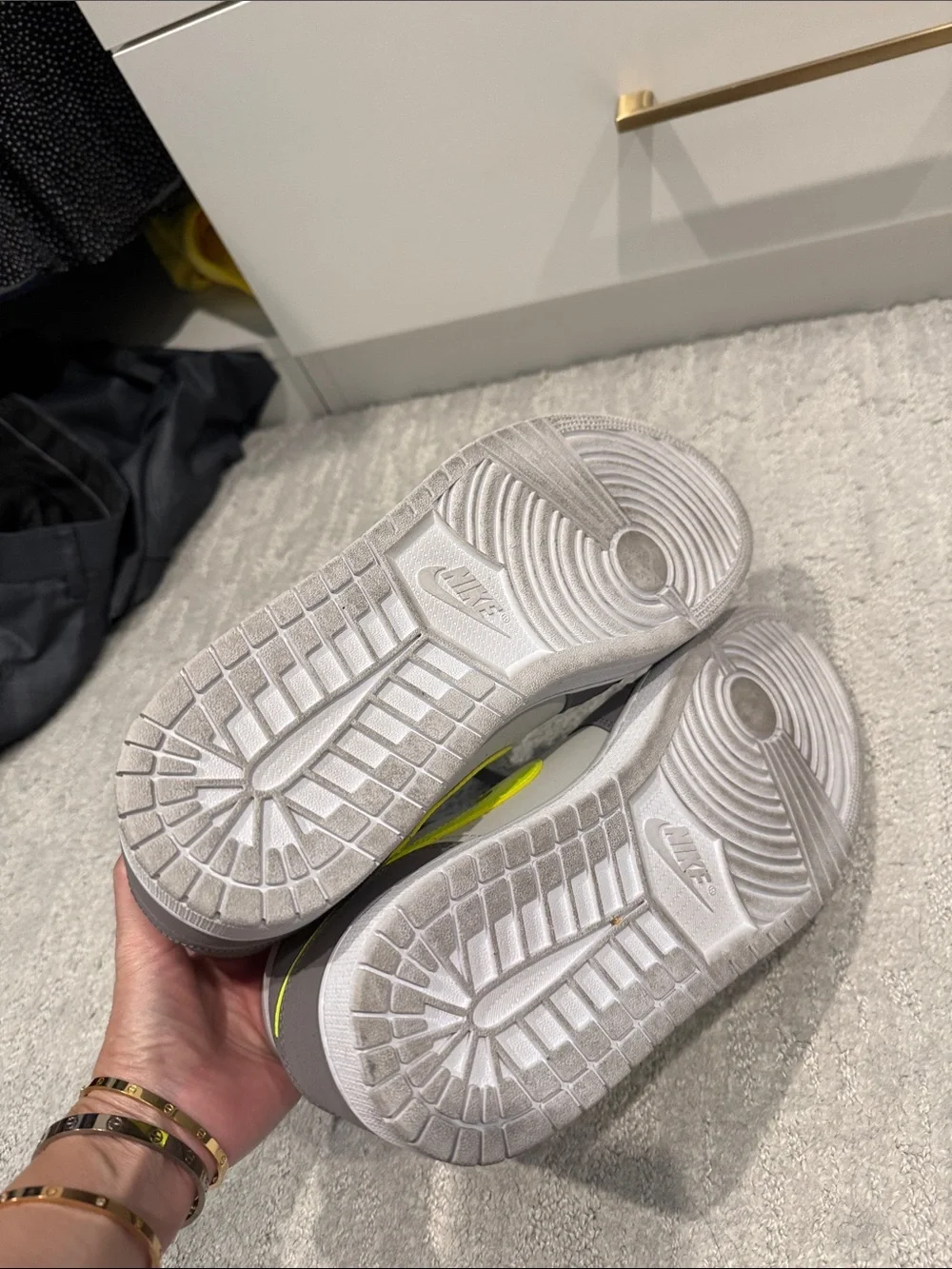 Nike Air Jordan Mid-Top Sneakers - Gray with Neon Yellow Swoosh. No box.